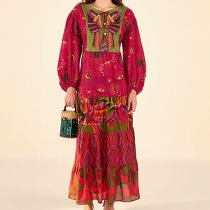 Mixed Prints Embroidered Yoke Maxi Dress